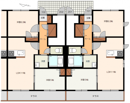 １０３・１０５号室は反転タイプ